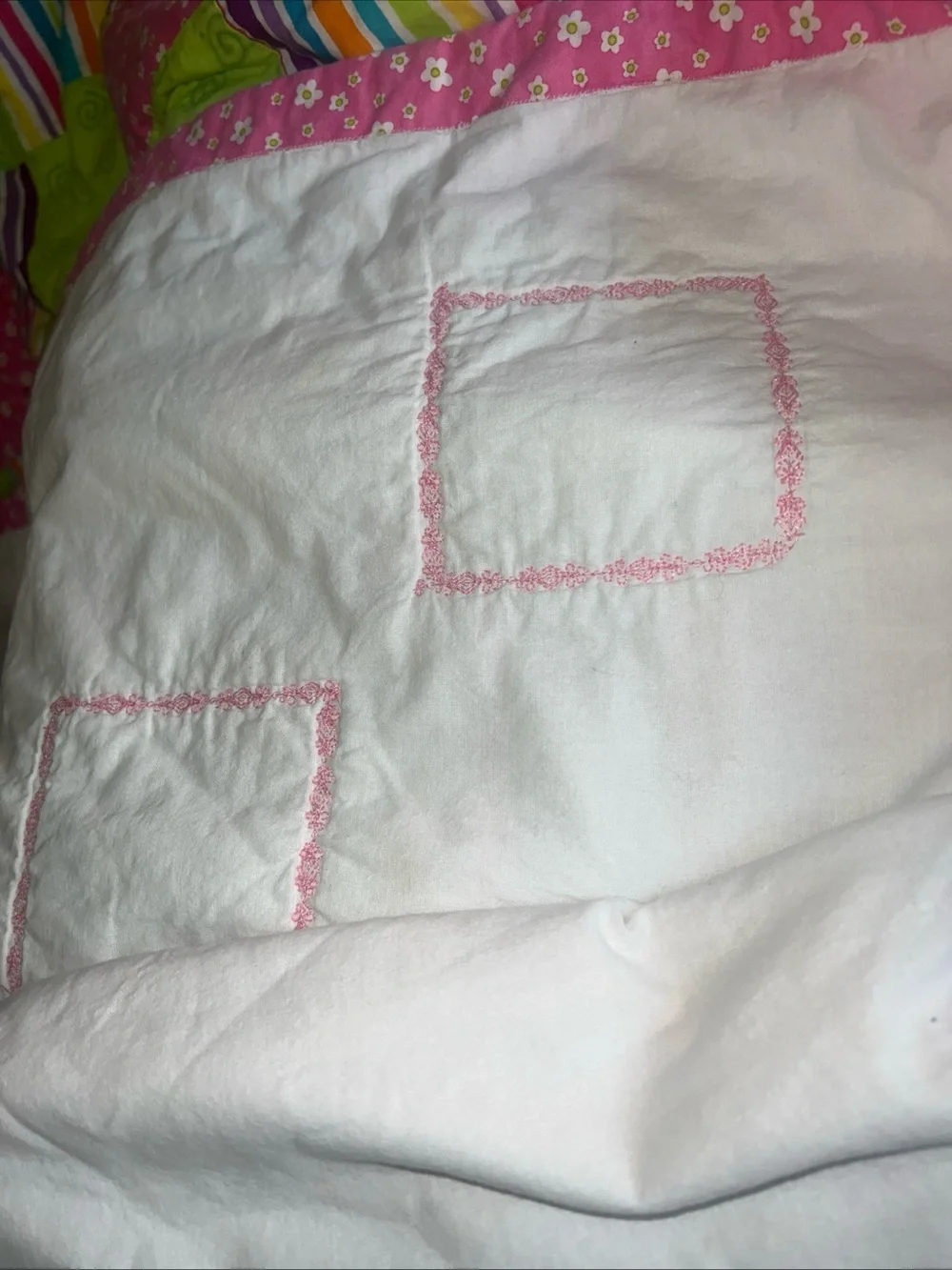Pink & Lime Patchwork Quilt - Floral and Striped Design - handmade twin